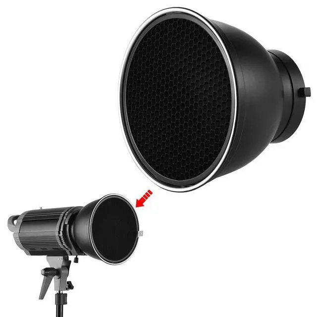 Alt view image 4 of 7 - 7" Standard Reflector Lamp Shade Dish Diffuser with 20° /40°/ 60° Honeycomb Grid White Soft Cloth for Bowens Mount Studio Strobe Flash Light Speedlite