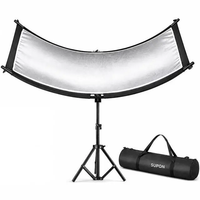 Main image of Curved Reflector, 71x24 Clamshell Light Reflector Kit with 4-in-1 Fabric (Silver/Gold/White/Black) & 28" Desktop Light Stand, Storage Bag, U-Shape Arclight for Portrait, Studio Photography