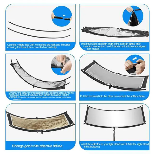 Alt view image 6 of 7 - 71x23in Curved Reflector with Bag for Studio Photography Outdoor