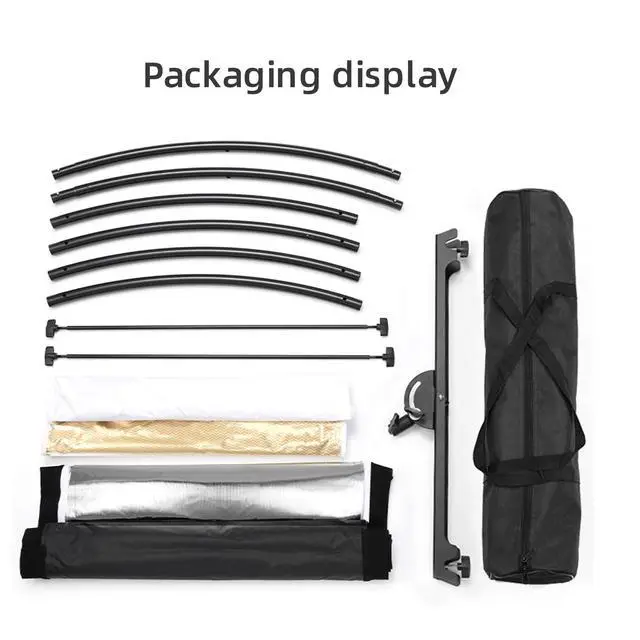 Alt view image 5 of 7 - Curved Reflector, 71x24 Clamshell Light Reflector Kit with 4-in-1 Fabric (Silver/Gold/White/Black) & 28" Desktop Light Stand, Storage Bag, U-Shape Arclight for Portrait, Studio Photography