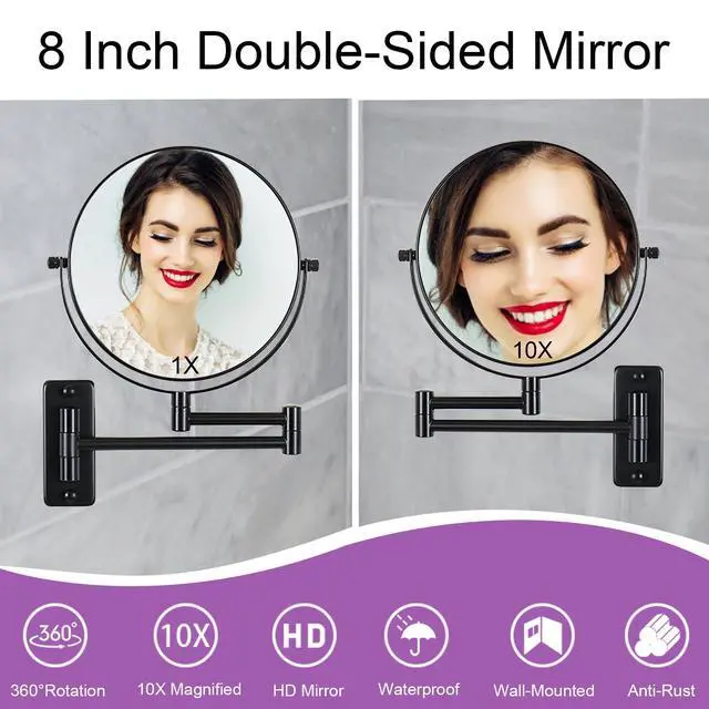 Alt view image 2 of 7 - 8" Wall Mounted Makeup Mirror with 1X 10X Magnification, Matte Black