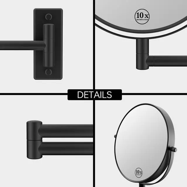 Alt view image 4 of 7 - 8" Wall Mounted Makeup Mirror with 1X 10X Magnification, Matte Black