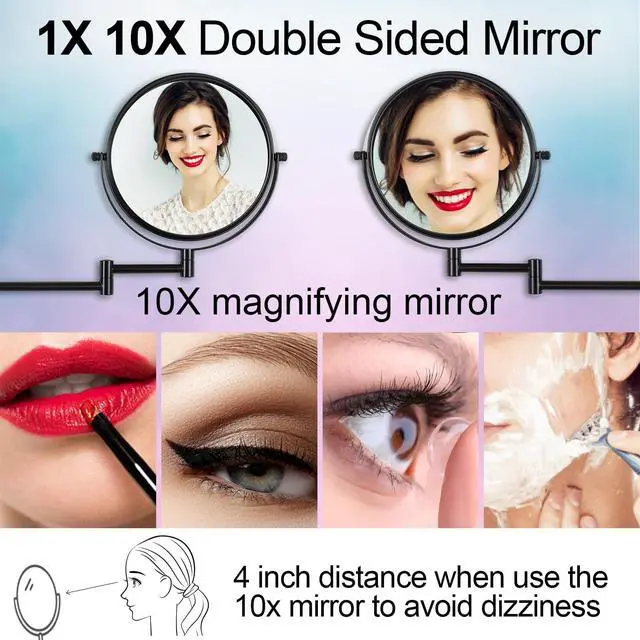 Alt view image 3 of 7 - 8" Wall Mounted Makeup Mirror with 1X 10X Magnification, Matte Black