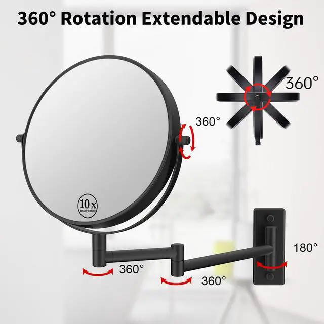 Alt view image 6 of 7 - 8" Wall Mounted Makeup Mirror with 1X 10X Magnification, Matte Black