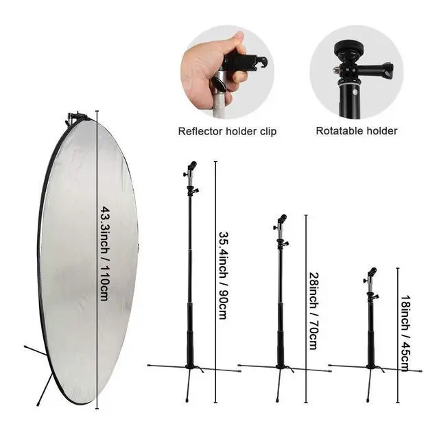 Alt view image 5 of 6 - 43 Inch/110 Centimeter Light Reflector 5-in-1 Collapsible Photography Reflectors kit with Metal Clamp and Light Stand for Studio Lighting Outdoor Shooting (Silver/Gold/White/Black/Translucent)