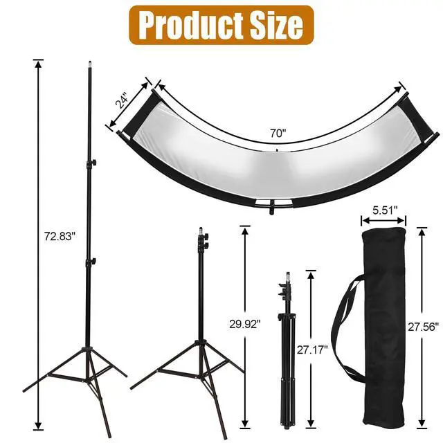 Alt view image 3 of 7 - Clamshell Light Reflector Diffuser 70"x24"/180x60cm with Stand
