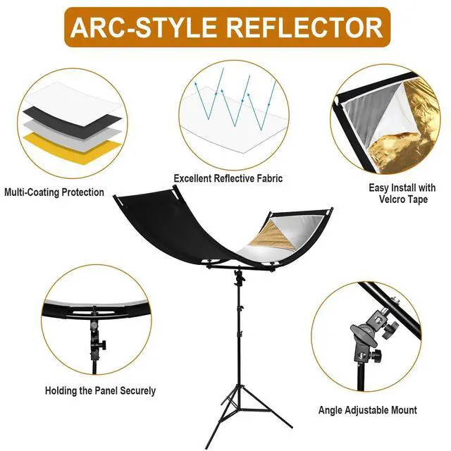 Alt view image 5 of 7 - Clamshell Light Reflector Diffuser 70"x24"/180x60cm with Stand