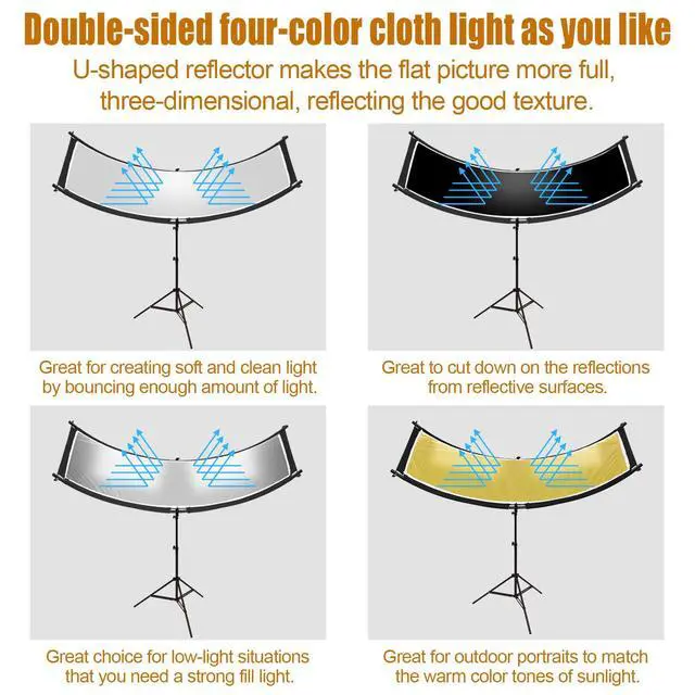 Alt view image 2 of 7 - Clamshell Light Reflector Diffuser 70"x24"/180x60cm with Stand