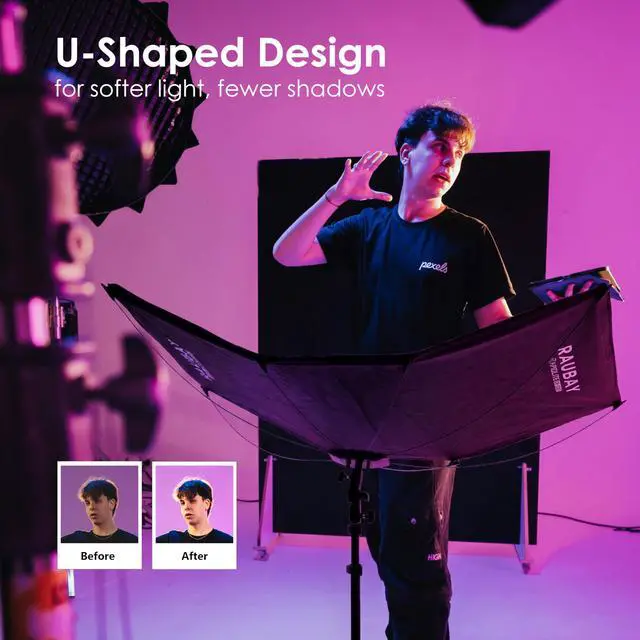 Alt view image 2 of 7 - Quick-Open Curved Reflector, U-Shape Clamshell Light Reflector with 48in x 26in Photography Diffuser for Studio Portrait&Video Shooting, 4-in-1 Black/White/Silver/Gold, RAPIDLITE, CR-120