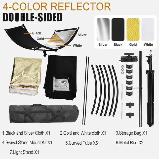 Alt view image 4 of 7 - Clamshell Light Reflector Diffuser 70"x24"/180x60cm with Stand