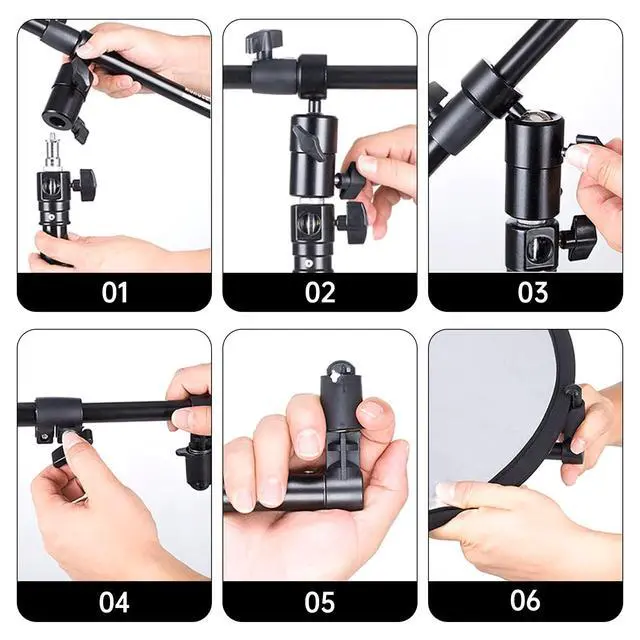 Alt view image 6 of 7 - Extendable Reflector Holder Arm with 78.7"/2m Tripod Light Stand, Photo Telescopic 25.5" to 47.2" Boom Arm 360° Swivel Reflector Bracket for Product Portrait Studio Outdoor Photography