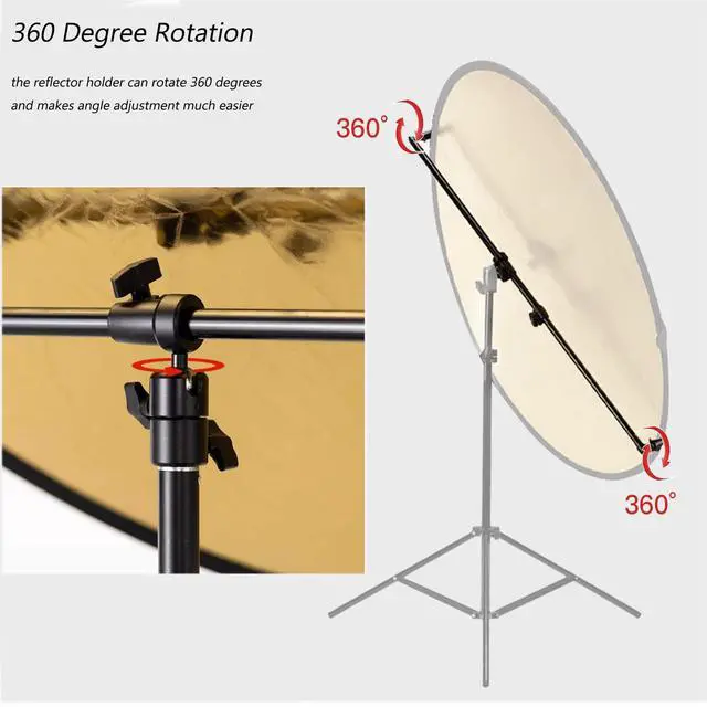Alt view image 4 of 7 - Extendable Reflector Holder Arm with 78.7"/2m Tripod Light Stand, Photo Telescopic 25.5" to 47.2" Boom Arm 360° Swivel Reflector Bracket for Product Portrait Studio Outdoor Photography
