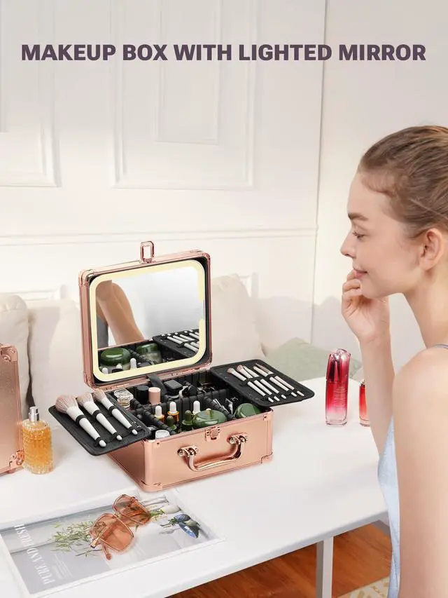 Alt view image 6 of 7 - 1X/30X Wall Mounted Lighted Makeup Mirror, 8" Rechargeable Double-Sided Magnifying Mirror with Light, Touch Dimmable 3 Color Light, 360° Rotation Foldable Extended Arm, Chrome