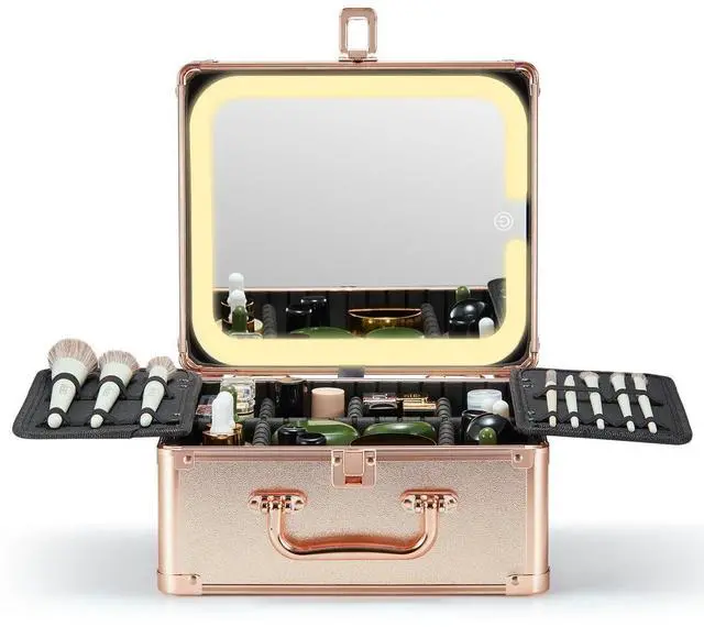 Main image of 1X/30X Wall Mounted Lighted Makeup Mirror, 8" Rechargeable Double-Sided Magnifying Mirror with Light, Touch Dimmable 3 Color Light, 360° Rotation Foldable Extended Arm, Chrome