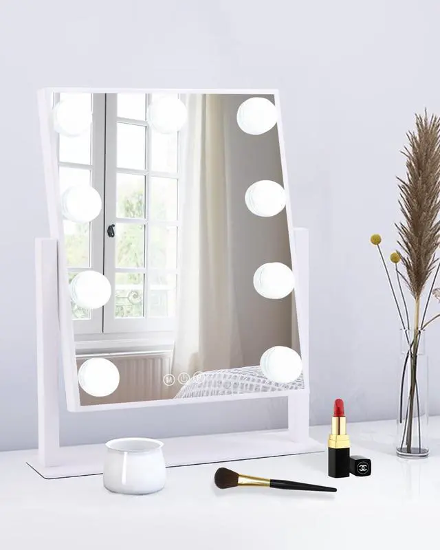 Main image of Lighted Makeup Mirror, White Vanity Mirror with Lights,9 LED Bulbs
