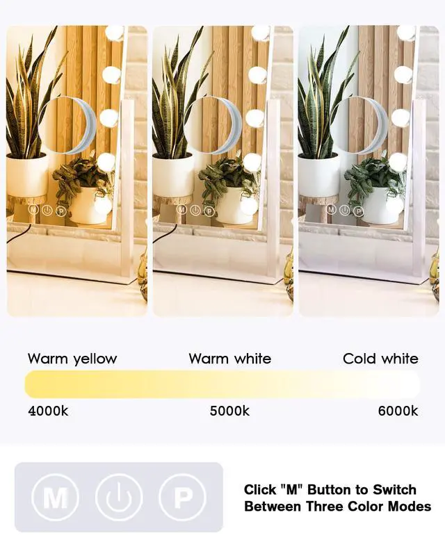 Alt view image 2 of 6 - Lighted Makeup Mirror, White Vanity Mirror with Lights,9 LED Bulbs