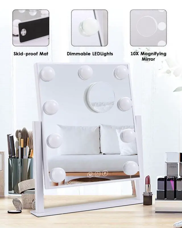 Alt view image 4 of 6 - Lighted Makeup Mirror, White Vanity Mirror with Lights,9 LED Bulbs