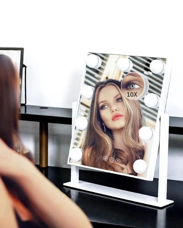Alt view image 3 of 6 - Lighted Makeup Mirror, White Vanity Mirror with Lights,9 LED Bulbs