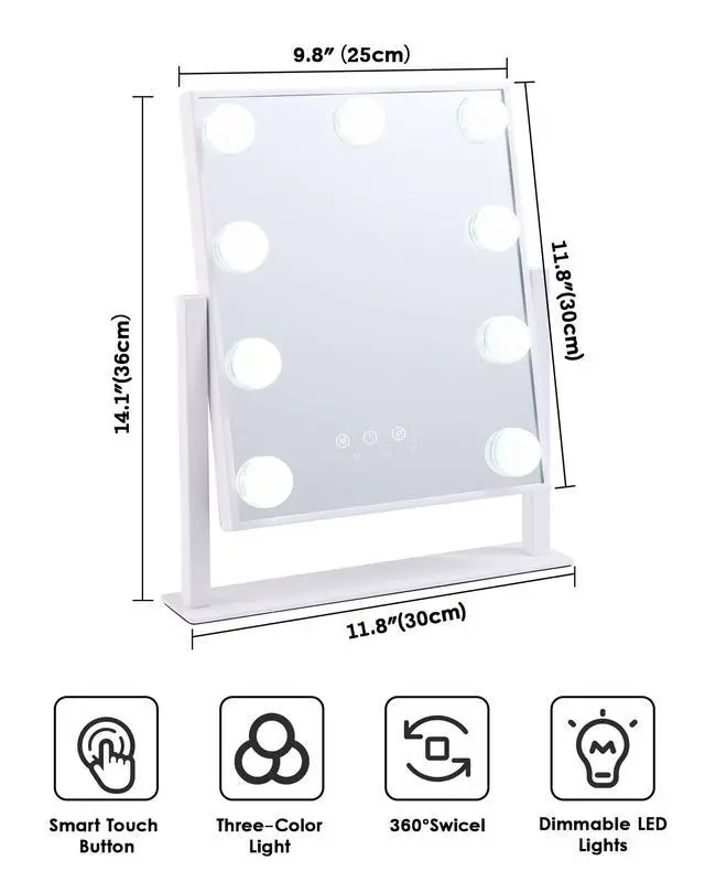 Alt view image 6 of 6 - Lighted Makeup Mirror, White Vanity Mirror with Lights,9 LED Bulbs