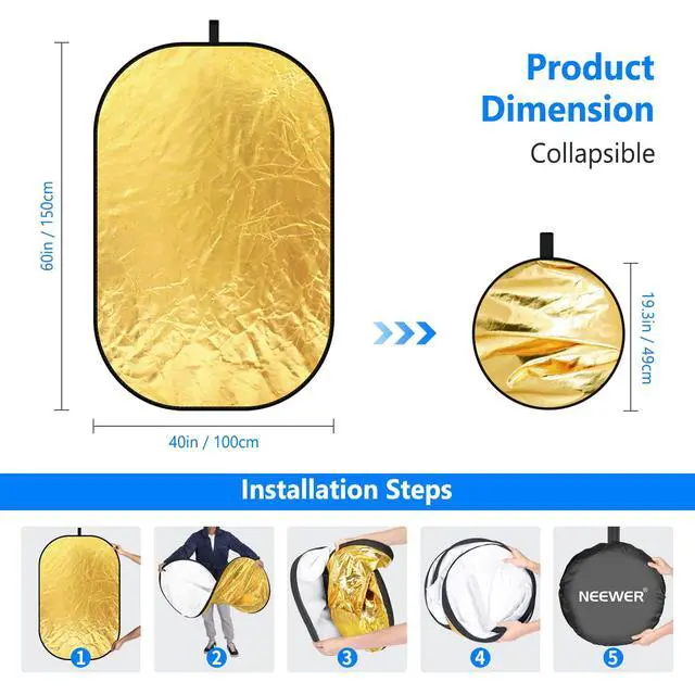 Alt view image 3 of 7 - 40"x60"/100x150cm Light Reflectors for Photography, Portable 5 in 1 Collapsible Multi Disc with Bag - Translucent, Silver, Gold, Black, White Diffuser for Studio and Outdoor Lighting