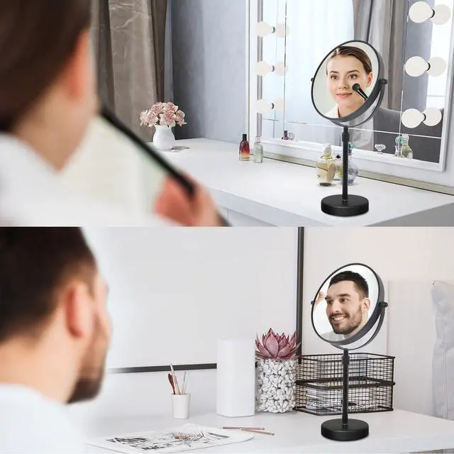 Alt view image 2 of 7 - Higher Taller Tabletop Makeup Mirror of 8 Inch, 5X Magnified Makeup Mirror Countertop Standing, Height Adjustable, Double Sided Mirror in Matte Black (8 Inch, 5X)