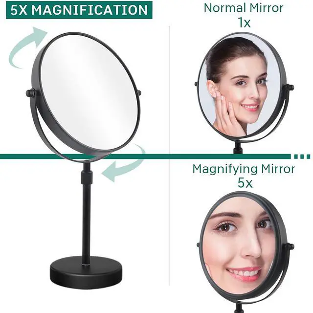 Alt view image 5 of 7 - Higher Taller Tabletop Makeup Mirror of 8 Inch, 5X Magnified Makeup Mirror Countertop Standing, Height Adjustable, Double Sided Mirror in Matte Black (8 Inch, 5X)