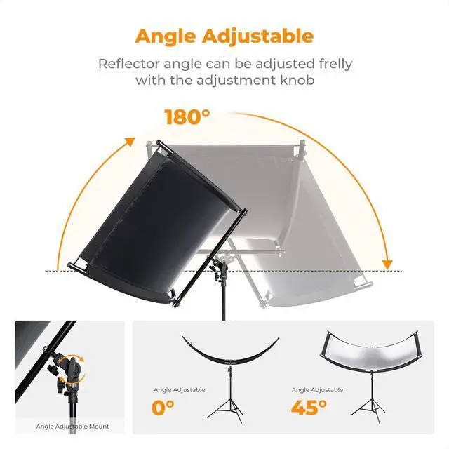 Alt view image 3 of 7 - U-Shape Reflector Curved Reflector 180x60cm with 4-in-1 Reflective Fabric, Black/Gold/White/Silver, with 1.9m Stand, with Storage Bag, for Photography Studios