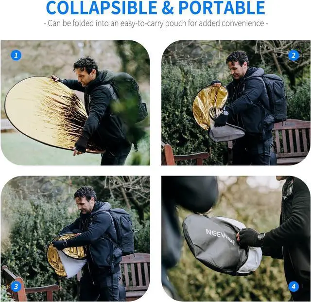 Alt view image 5 of 7 - 43 Inch/110 Centimeter Light Reflector Diffuser 5 in 1 Collapsible Multi Disc with Bag - Translucent, Silver, Gold, White, and Black for Studio Photography Lighting Outdoor