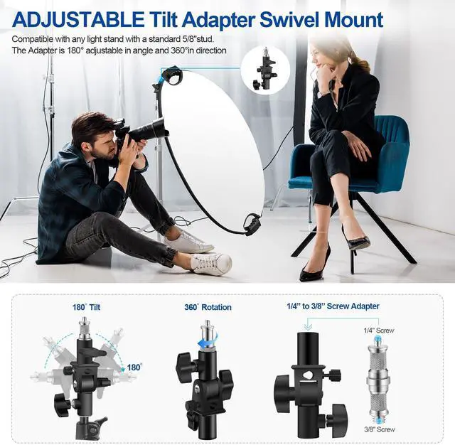 Alt view image 6 of 7 - 32 Inch (80cm) Reflector Photography, Collapsible Light Reflector with Bag & tilt Adapter, 5 in 1 Handle Reflector for Studio & Outdoor Lighting -Translucent, Silver, Gold, White and Black