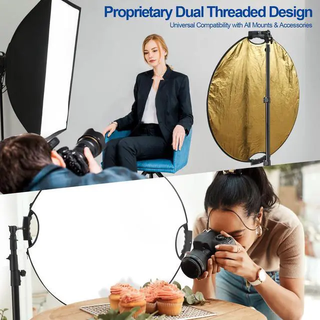 Alt view image 3 of 7 - 32 Inch (80cm) Reflector Photography, Collapsible Light Reflector with Bag & tilt Adapter, 5 in 1 Handle Reflector for Studio & Outdoor Lighting -Translucent, Silver, Gold, White and Black
