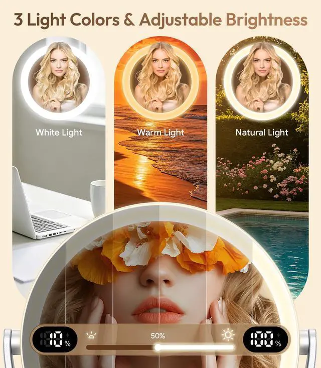 Alt view image 7 of 7 - 7" ABS Lighted Makeup Mirror with Lights, 1X/20X Magnifying Mirror with Light and Digital Display, 2.6in Height Adjustable, Rechargeable, 3 Color Modes for Makeup & Shaving, Easy to Detach, Women Gift