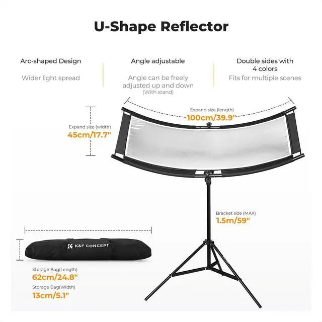 Alt view image 2 of 7 - U-Shape Reflector, 100x45cm, with 1.5m Stand, 4-in-1 Reflector