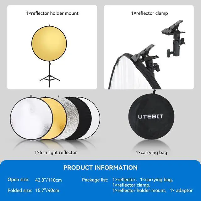 Alt view image 6 of 7 - 43"/110cm Photography Reflector with Stand & Clamp
