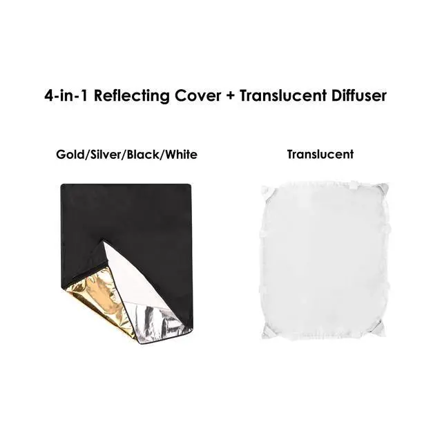 Alt view image 4 of 7 - Photography Light Reflector Flag Kit, 30x35inches/75x90cm, 4-in-1 Gold/Silver/Black/White Diffuser and Translucent Diffuser, Foldable Stainless Steel Frame