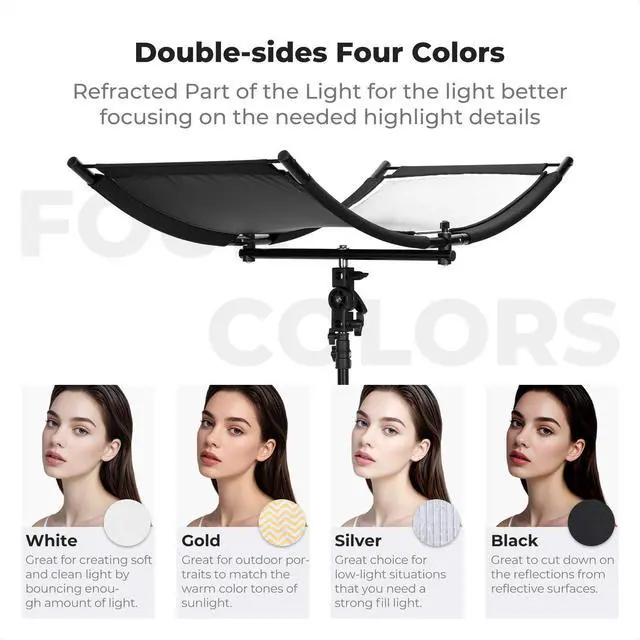 Alt view image 3 of 7 - U-Shape Reflector, 100x45cm, with 1.5m Stand, 4-in-1 Reflector