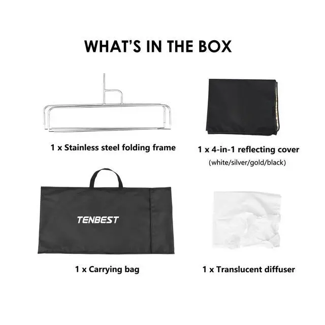 Alt view image 2 of 7 - Photography Light Reflector Flag Kit, 30x35inches/75x90cm, 4-in-1 Gold/Silver/Black/White Diffuser and Translucent Diffuser, Foldable Stainless Steel Frame