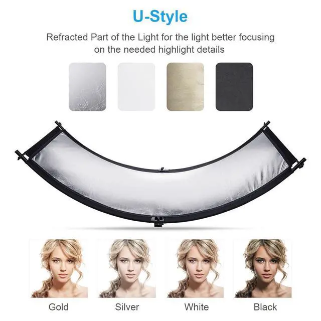 Alt view image 3 of 7 - Light Reflector 70"x25.6"/178x65cm Arclight Curved Eyelighter Lighting Diffuser for Photography Stuido Filming Shooting, Black/White/Gold/Silver