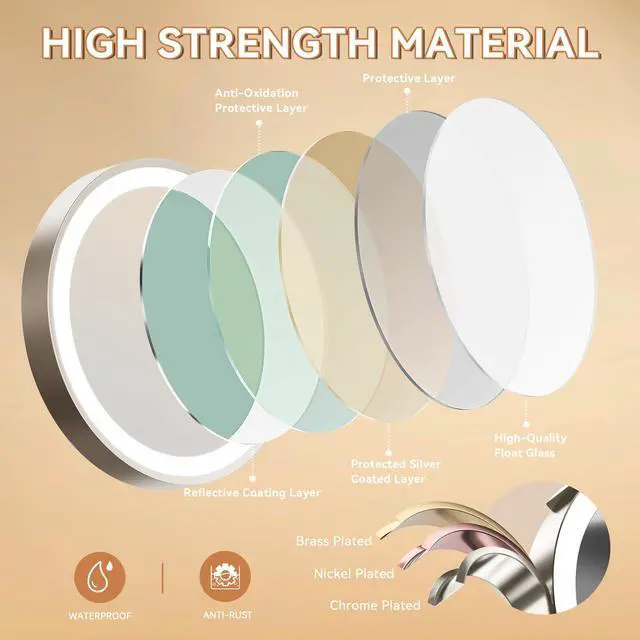 Alt view image 7 of 7 - 1X/30X Wall Mounted Lighted Makeup Mirror, 8" 3200 mAh Rechargeable Double-Sided Magnifying Mirror, Touch Dimmable 3 Color Lights, 360° Rotating Foldable 14.5" Extension Arm, Brushed Nickel