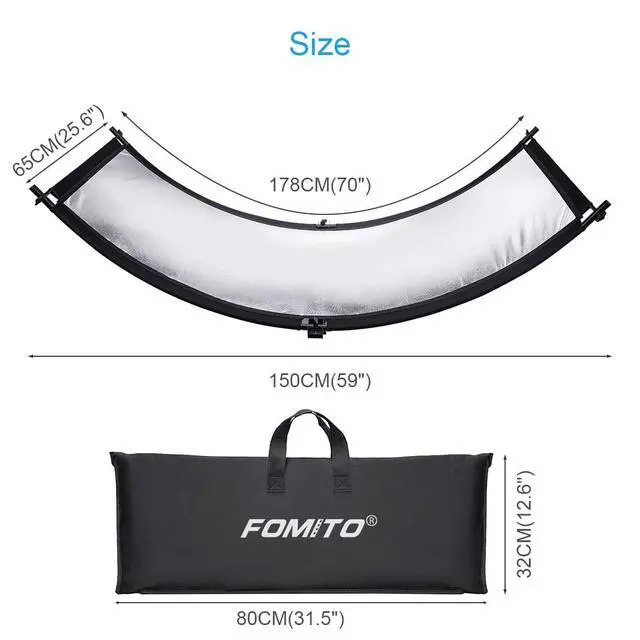 Alt view image 7 of 7 - Light Reflector 70"x25.6"/178x65cm Arclight Curved Eyelighter Lighting Diffuser for Photography Stuido Filming Shooting, Black/White/Gold/Silver