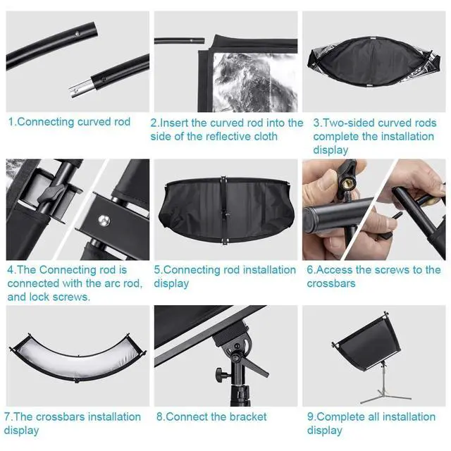 Alt view image 6 of 7 - Light Reflector 70"x25.6"/178x65cm Arclight Curved Eyelighter Lighting Diffuser for Photography Stuido Filming Shooting, Black/White/Gold/Silver