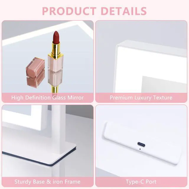 Alt view image 4 of 7 - Lighted Vanity Mirror with Lights, Makeup Mirror with Light, 16.7"x 13.2",Three Color Lighting Modes and Dimmable Lighting, Smart Touch Control, 360°Rotation, for Vanity Desk Tabletop,Dressing Room