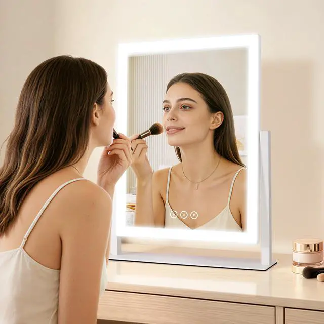 Alt view image 7 of 7 - Lighted Vanity Mirror with Lights, Makeup Mirror with Light, 16.7"x 13.2",Three Color Lighting Modes and Dimmable Lighting, Smart Touch Control, 360°Rotation, for Vanity Desk Tabletop,Dressing Room