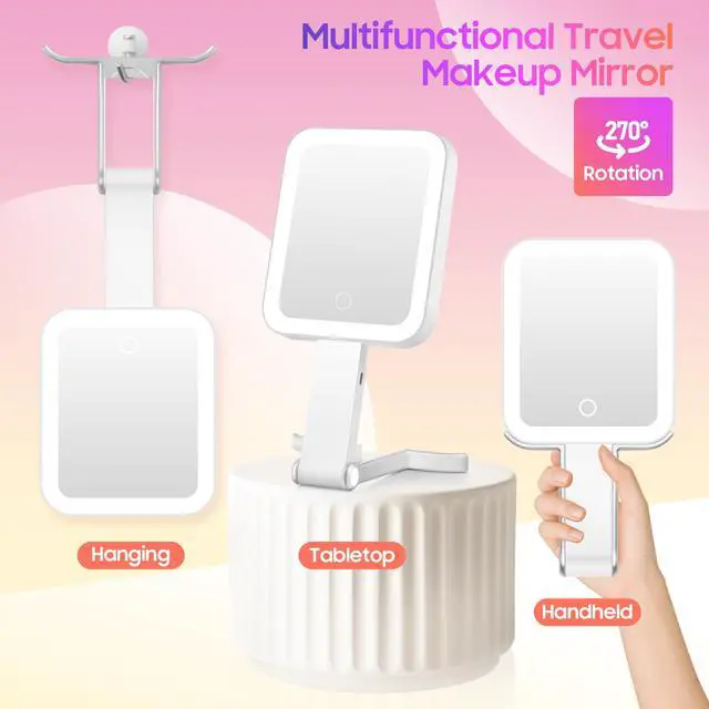 Alt view image 2 of 7 - Magnifying Travel Mirror with Light, 30X/1X Double-Sided Magnifying Mirror with 3 Color Lights, Brightness Adjustable, Foldable Handheld Makeup Mirrors Portable for Travel and Desktop, White