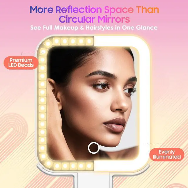 Alt view image 5 of 7 - Magnifying Travel Mirror with Light, 30X/1X Double-Sided Magnifying Mirror with 3 Color Lights, Brightness Adjustable, Foldable Handheld Makeup Mirrors Portable for Travel and Desktop, White