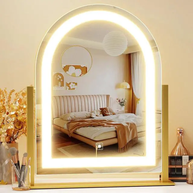 Main image of Arched Makeup Vanity Mirror with Lights 17.2" LED Makeup Mirror Detachable 10X Magnification, Hollywood Make Up Mirror with Lighting, Smart Touch, 360° Rotation, (Gold,Gift Box)