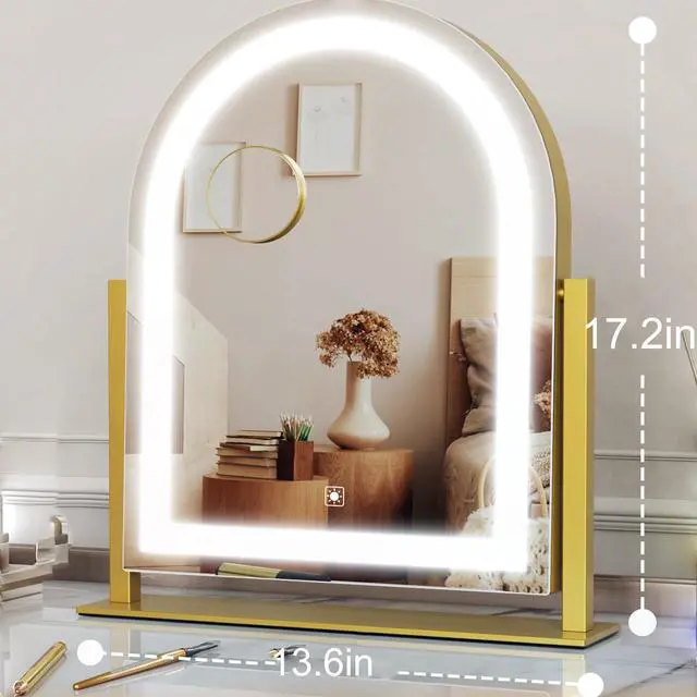 Alt view image 2 of 6 - Arched Makeup Vanity Mirror with Lights 17.2" LED Makeup Mirror Detachable 10X Magnification, Hollywood Make Up Mirror with Lighting, Smart Touch, 360° Rotation, (Gold,Gift Box)