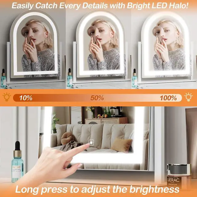 Alt view image 6 of 6 - Arched Makeup Vanity Mirror with Lights 17.2" LED Makeup Mirror Detachable 10X Magnification, Hollywood Make Up Mirror with Lighting, Smart Touch, 360° Rotation, (Gold,Gift Box)