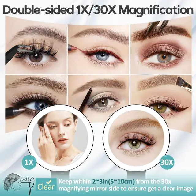 Alt view image 3 of 7 - Magnifying Mirror with Light 30X, Double-Sided 1X/ 30X Magnifying Makeup Mirror with Tweezer, 2000mAh 3 Colour Modes with Adjustable Brightness,Foldable Compact Travel Mirror(Black)