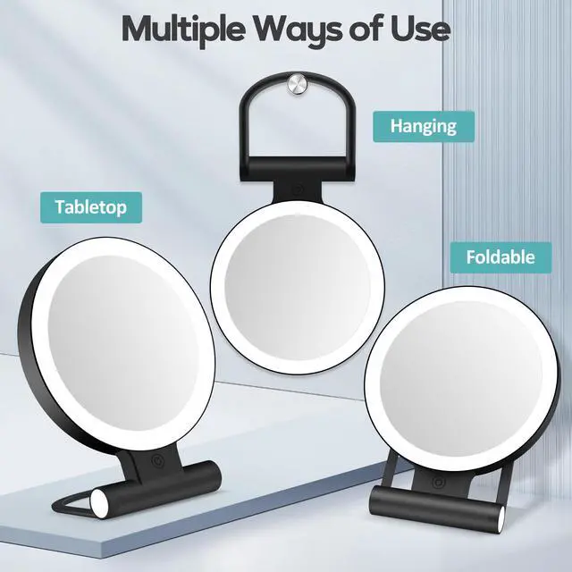 Alt view image 7 of 7 - Magnifying Mirror with Light 30X, Double-Sided 1X/ 30X Magnifying Makeup Mirror with Tweezer, 2000mAh 3 Colour Modes with Adjustable Brightness,Foldable Compact Travel Mirror(Black)