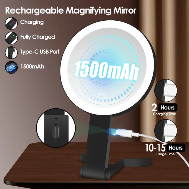 Alt view image 6 of 7 - Magnifying Mirror with Light, Double Sided 30X/1X Lighted Travel Makeup Mirror with Magnification, 3 Color Lighting, Dimmable Touch Screen, Adjustable & Foldable Hand Mirror (Black)